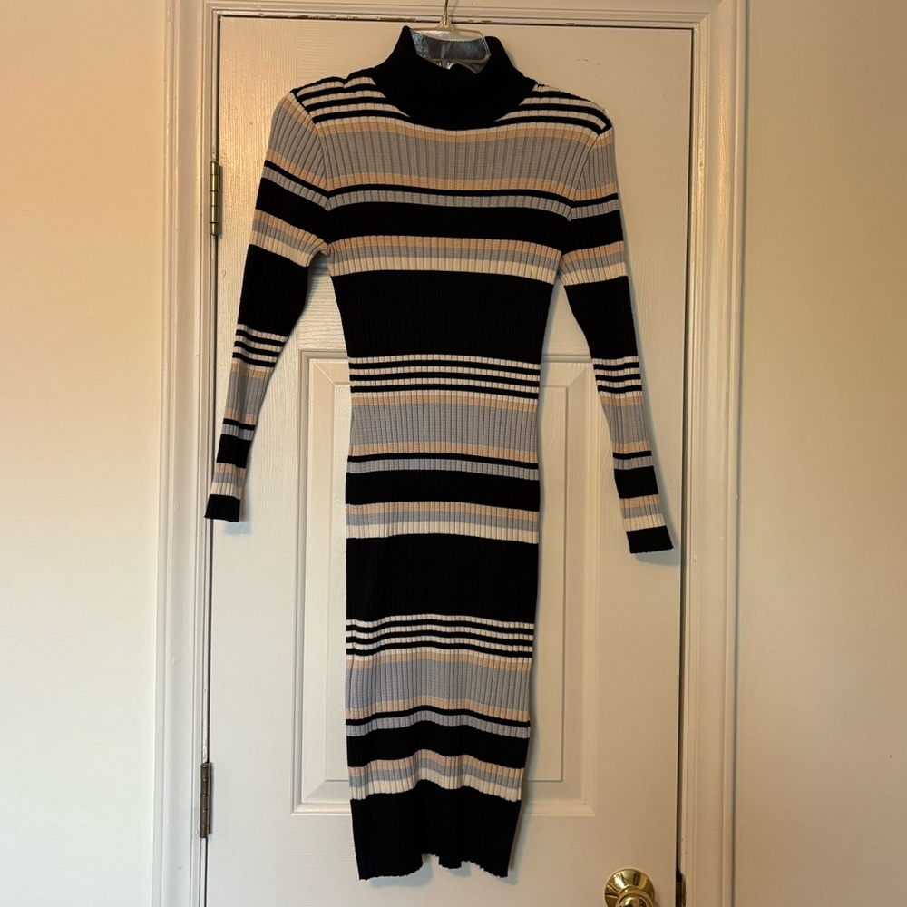 Almost Famous Y2K Tight Striped Turtleneck Sweater Dress, size XL